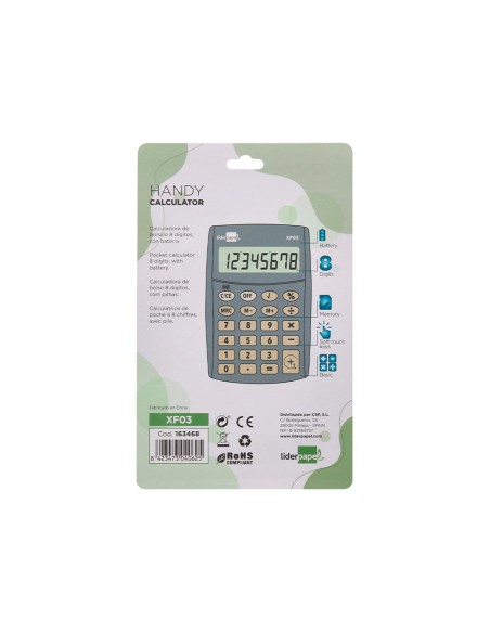 Calculadora liderpapel bolsillo xf03 8 digitos pilas color gris 99x64x9 mm Calculadora liderpapel bolsillo xf03 8 digitos pilas color gris 99x64x9 mm