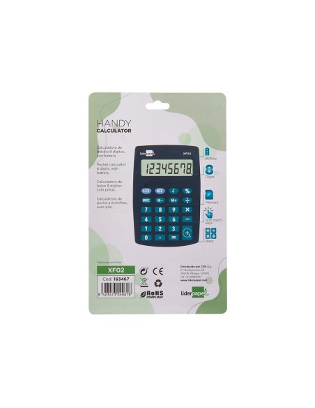 Calculadora liderpapel bolsillo xf02 8 digitos pilas color azul 99x64x9 mm Calculadora liderpapel bolsillo xf02 8 digitos pilas color azul 99x64x9 mm