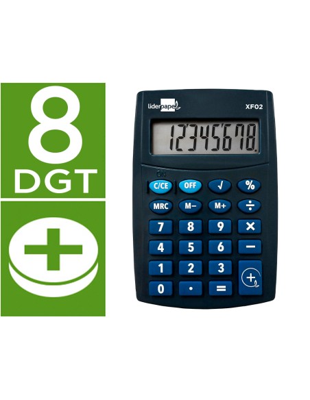 Calculadora liderpapel bolsillo xf02 8 digitos pilas color azul 99x64x9 mm Calculadora liderpapel bolsillo xf02 8 digitos pilas color azul 99x64x9 mm