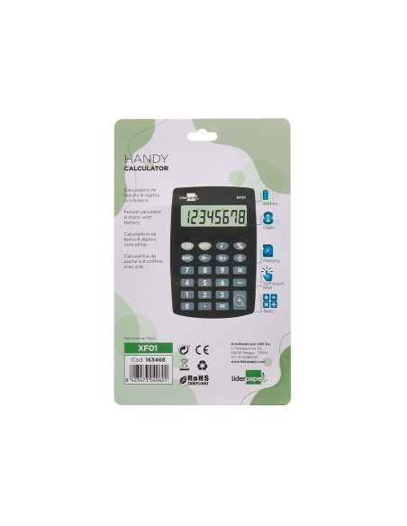Calculadora liderpapel bolsillo xf01 8 digitos pilas color negro 99x64x9 mm Calculadora liderpapel bolsillo xf01 8 digitos pilas color negro 99x64x9 mm
