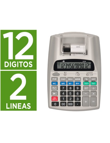 Calculadora liderpapel impresora pantalla papel 57 mm 12 digitos impresion bicolor blanca 225x158x56 mm