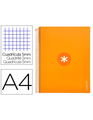 Cuaderno espiral a4 micro antartik tapa forrada120h 100 gr cuadro 5mm 5 banda4 taladros color mostaza