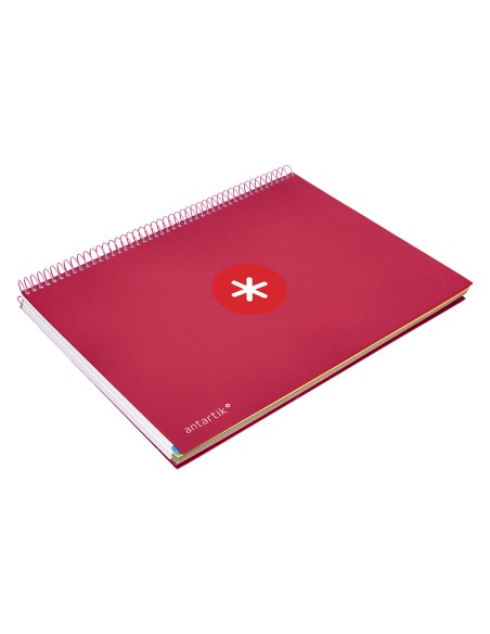 Cuaderno espiral a4 micro antartik tapa forrada120h 100 gr cuadro 5mm 5 banda4 taladros color frambuesa