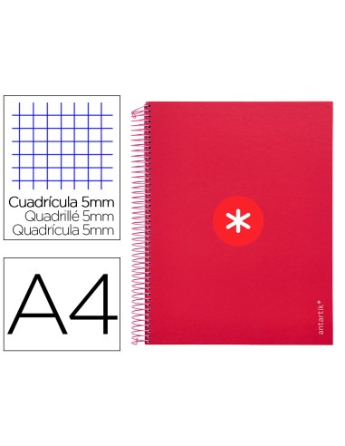 Cuaderno espiral a4 micro antartik tapa forrada120h 100 gr cuadro 5mm 5 banda4 taladros color frambuesa