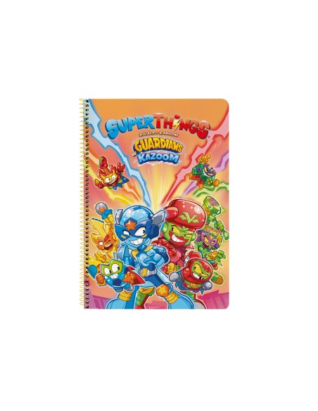 Cuaderno espiral safta cuarto 80 h 60 gr cuadro 4 mm tapa extradura superthings guardians of kazoom