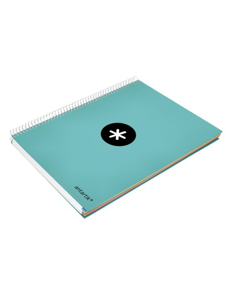 Cuaderno espiral a4 micro antartik tapa forrada 120h 100 gr liso 5 bandas 4 taladros color menta
