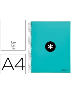 Cuaderno espiral a4 micro antartik tapa forrada 120h 100 gr liso 5 bandas 4 taladros color menta