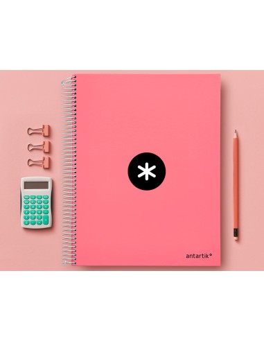 Cuaderno espiral a4 micro antartik tapa forrada 120h 100 gr liso 5 bandas 4 taladros color coral