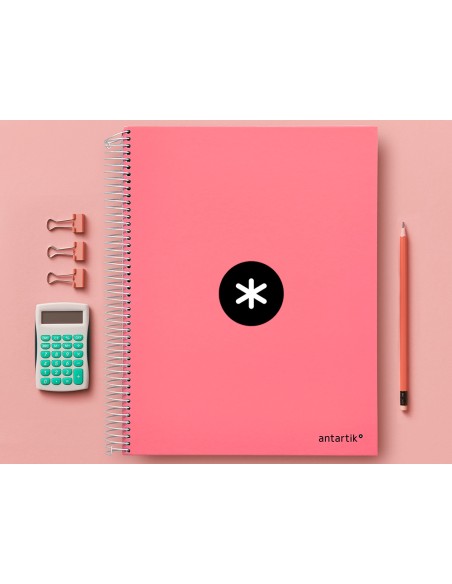 Cuaderno espiral a4 micro antartik tapa forrada 120h 100 gr liso 5 bandas 4 taladros color coral
