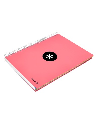 Cuaderno espiral a4 micro antartik tapa forrada 120h 100 gr liso 5 bandas 4 taladros color coral