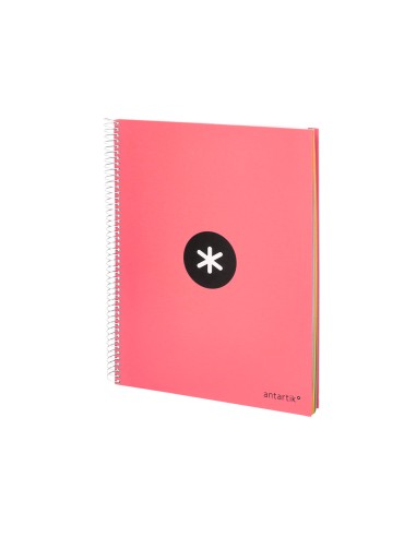Cuaderno espiral a4 micro antartik tapa forrada 120h 100 gr liso 5 bandas 4 taladros color coral