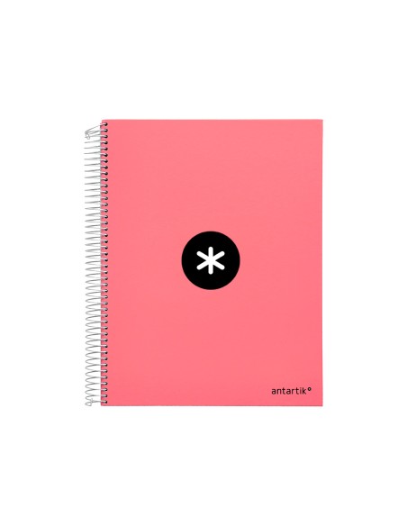 Cuaderno espiral a4 micro antartik tapa forrada 120h 100 gr liso 5 bandas 4 taladros color coral