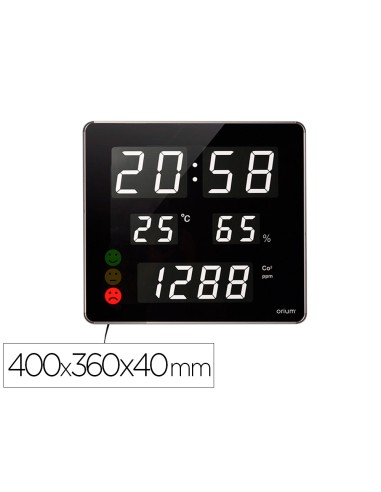 Reloj orium cep con medidor de co2 pantalla led alarma personalizable y sensor de infrarrojos 400x360x40 mm