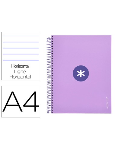 Cuaderno espiral a4 micro antartik tapa forrada 120h 100 gr horizontal 5 banda4 taladros color lavanda