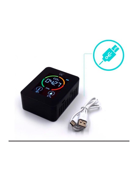Medidor de co2 ewent pantalla led color detector calidad aire con indicador de temperatura y humedad usb c