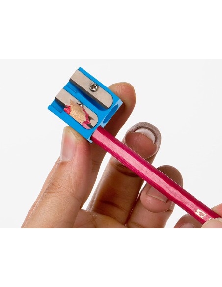 Sacapuntas liderpapel metalico cuna 2 usos color azul