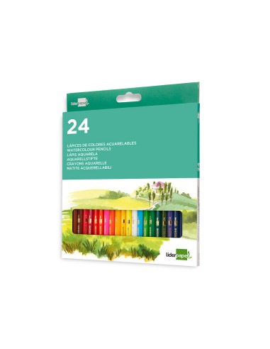 Lapices de colores acuarelables liderpapel caja de 24 unidades colores surtidos