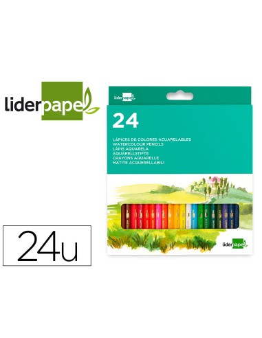 Lapices de colores acuarelables liderpapel caja de 24 unidades colores surtidos