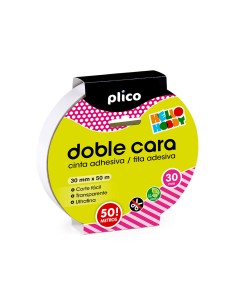 Cinta adhesiva plico doble cara transparente 50 mt x 30 mm