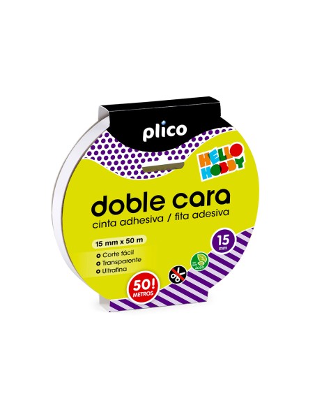 Cinta adhesiva plico doble cara transparente 50 mt x 15 mm