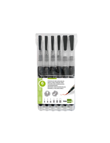 Pincel liderpapel recargable para productos acuarelables set de 6 unidades grosor puntas surtidas Pincel liderpapel recargable para productos acuarelables set de 6 unidades grosor puntas surtidas