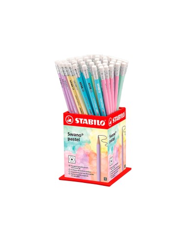 Lapices de grafito con goma stabilo swano mina 22 mm dureza hb expositor de 72 unidades colores pasteles