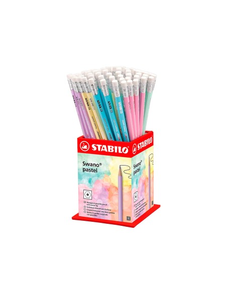 Lapices de grafito con goma stabilo swano mina 22 mm dureza hb expositor de 72 unidades colores pasteles