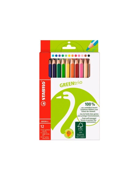 Lapices de colores stabilo green colors con certificado fsc estuche carton de 12 unidades colores surtidos