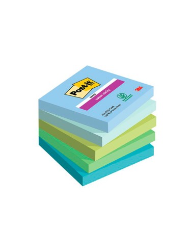 Bloc de notas adhesivas quita y pon post it super sticky oasis 76x76 mm 90 hojas 100 pefc pack de 5 unidades