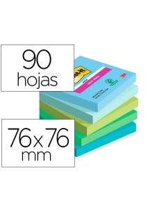 Bloc de notas adhesivas quita y pon post it super sticky oasis 76x76 mm 90 hojas 100 pefc pack de 5 unidades