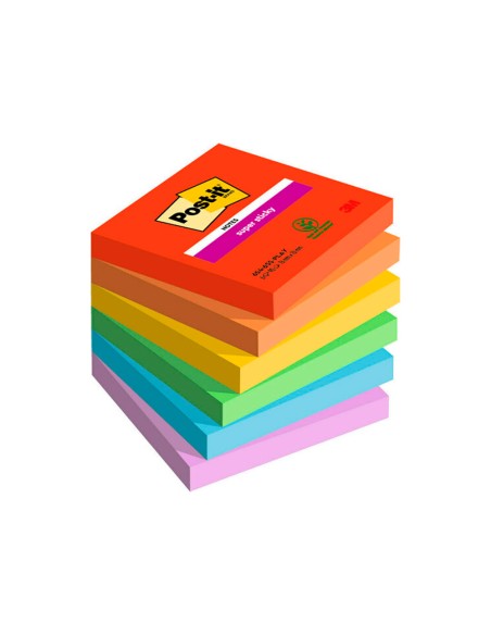 Bloc de notas adhesivas quita y pon post it super sticky playful 76x76 mm 90 hojas 100 pefc pack de 6 unidades