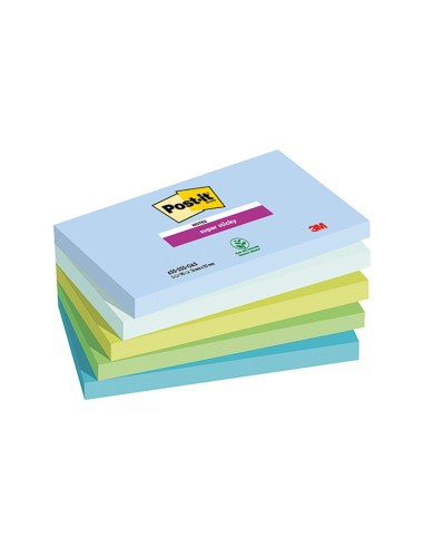 Bloc de notas adhesivas quita y pon post it super sticky oasis 76x127 mm 90 hojas 100 pefc pack de 5 unidades