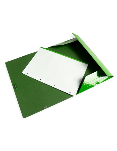 Carpeta liderpapel gomas folio 3 solapas carton plastificado color verde