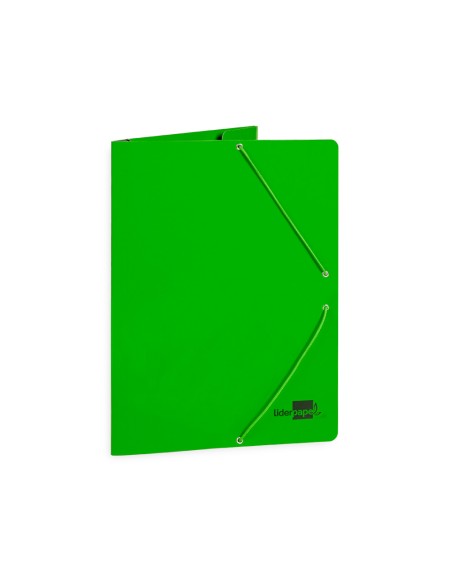 Carpeta liderpapel gomas folio 3 solapas carton plastificado color verde