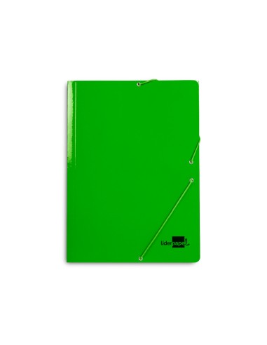 Carpeta liderpapel gomas folio 3 solapas carton plastificado color verde