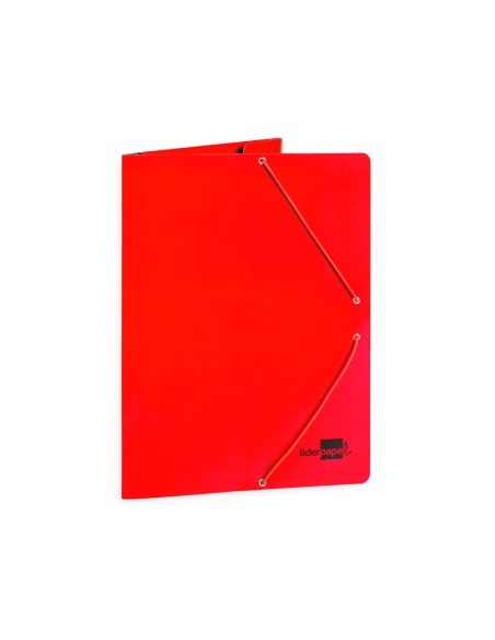 Carpeta liderpapel gomas folio 3 solapas carton plastificado color rojo