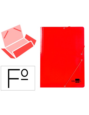 Carpeta liderpapel gomas folio 3 solapas carton plastificado color rojo