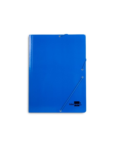 Carpeta liderpapel gomas folio 3 solapas carton plastificado color azul