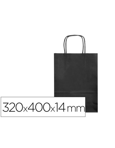 Bolsa papel q connect celulosa negro l con asa retorcida 320x400x14 mm