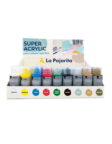 Pintura la pajarita super acrilica bote 60 ml expositor de sobremesa 54 unidades colores surtidos