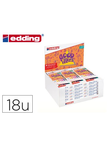 Rotulador edding punta fibra 1200 good vibes expositor con 18 cajas de 6 colores surtidos