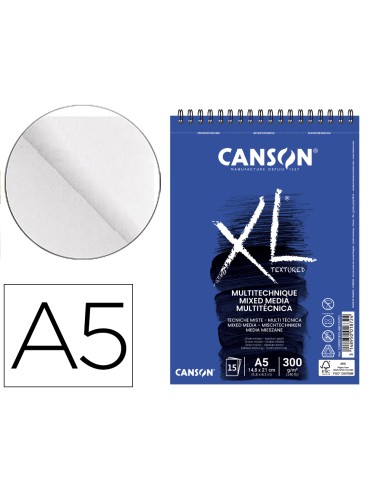 Bloc dibujo acuarela canson xl mix media grano medio din a5 15 hojas 300 gr m2