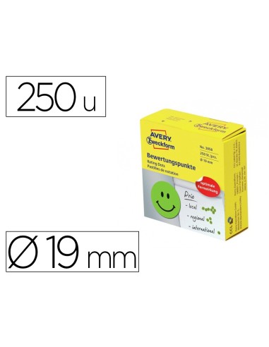 Etiqueta adhesiva avery smile verde sonriente 19 mm rollo de 250 unidades