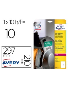 Etiqueta adhesiva avery politileno blanco permanente laser fotocopiadora 210x297 mm blister 10 unidades