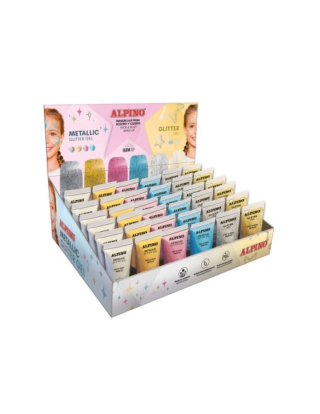 Expositor alpino gel maquillaje 24 glittter gel metalico 12 glitter gel