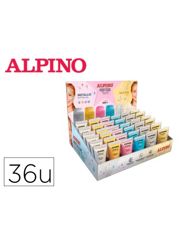 Expositor alpino gel maquillaje 24 glittter gel metalico 12 glitter gel