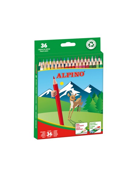 Lapices de colores alpino caja 36 unidades colores surtidos largos