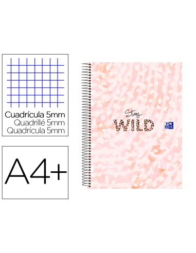 Cuaderno espiral oxford europeanbook 5 animal print din a4 120 hojas cuadro 5 mm