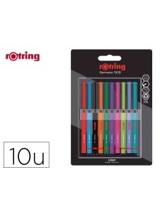 Rotulador rotring fineliner punta metalica 04 mm pack de 10 colores surtidos
