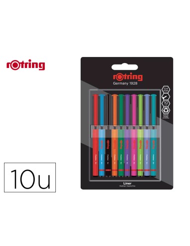 Rotulador rotring fineliner punta metalica 04 mm pack de 10 colores surtidos